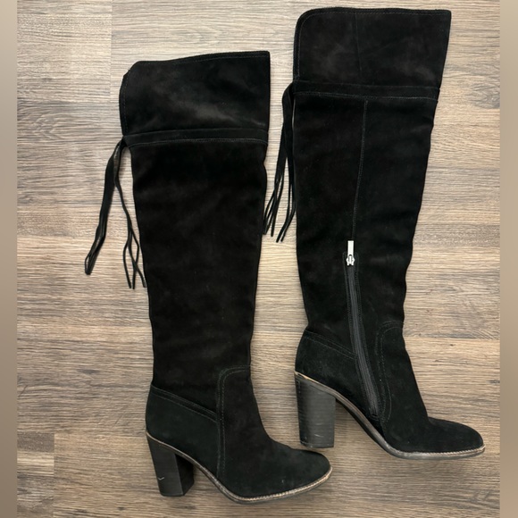 Franco Sarto Women's Knoll Suede Closed Toe Knee High Fashion Boots Black Size 5.5 M